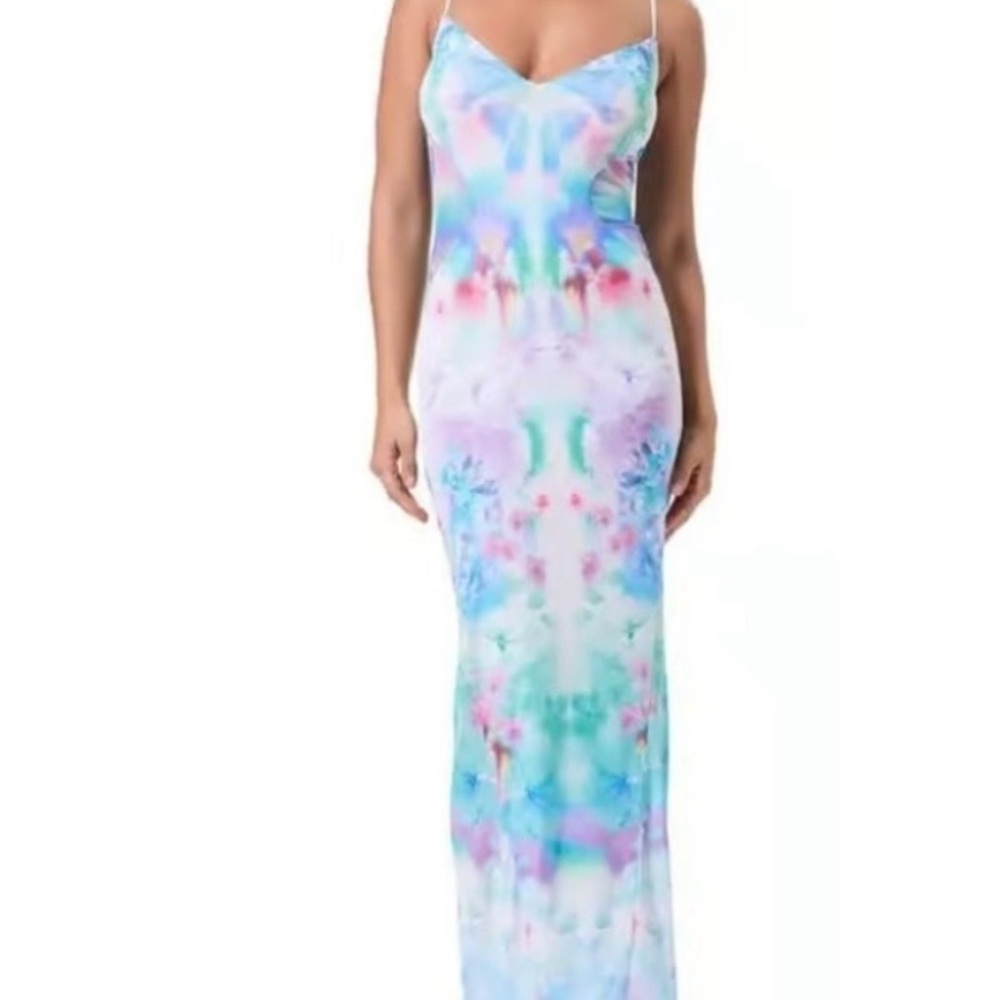 AFRM Womens Alyson Mesh Panel Maci Dress Sz Xs Blur Blossom Print NWT